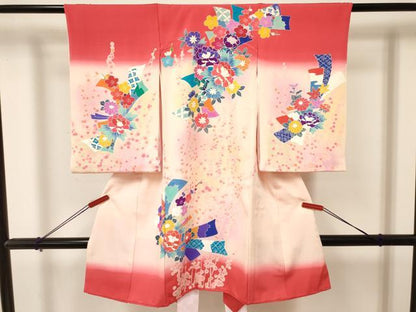 平和屋着物[]お宮参り　女の子　祝着　産着　初着　のしめ　熨斗花文　暈し染め　金彩　逸品　DAAY3424ma
