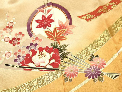 平和屋着物[]お宮参り　女の子　祝着　産着　初着　のしめ　糸車　貴重扇面花蝶丸文　暈し染め　金彩　逸品　DAAY3425ma
