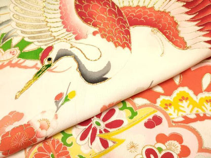 平和屋着物[]アンティーク 大正ロマン お宮参り 女の子 祝着 産着 初着 のしめ 駒刺繍 飛鶴松取り花文 暈し染め 金彩 逸品 DAAY3426ma