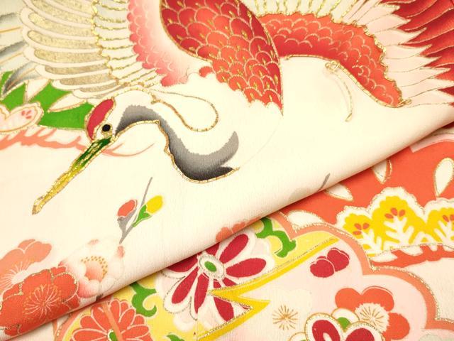 平和屋着物[]アンティーク 大正ロマン お宮参り 女の子 祝着 産着 初着 のしめ 駒刺繍 飛鶴松取り花文 暈し染め 金彩 逸品 DAAY3426ma