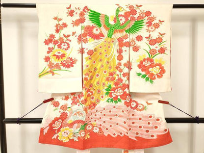 平和屋着物[]お宮参り　女の子　祝着　産着　初着　のしめ　刺繍　孔雀花文　暈し染め　金彩　逸品　DAAY3428ma