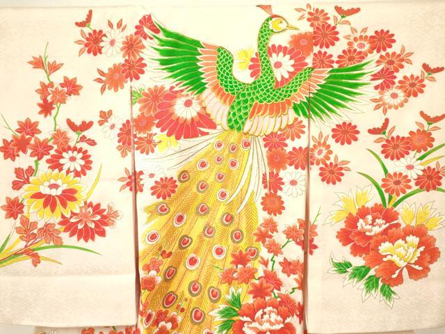 平和屋着物[]お宮参り　女の子　祝着　産着　初着　のしめ　刺繍　孔雀花文　暈し染め　金彩　逸品　DAAY3428ma