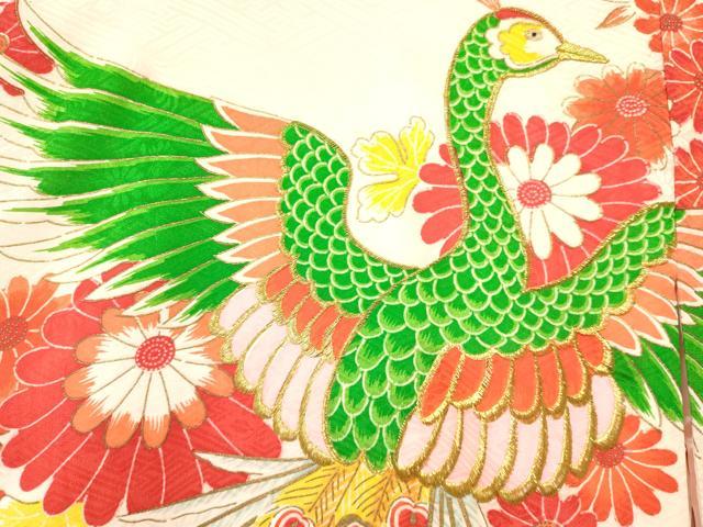 平和屋着物[]お宮参り　女の子　祝着　産着　初着　のしめ　刺繍　孔雀花文　暈し染め　金彩　逸品　DAAY3428ma