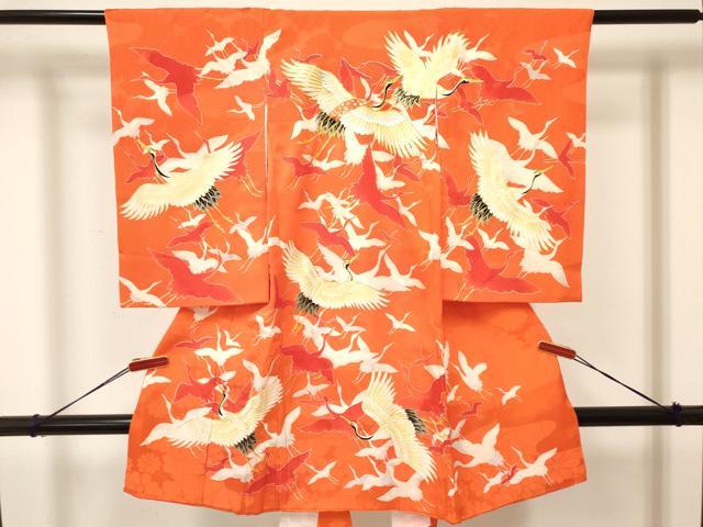 平和屋着物[]お宮参り　女の子　祝着　産着　初着　のしめ　駒刺繍　群れ鶴　金彩　逸品　DAAY3429ma