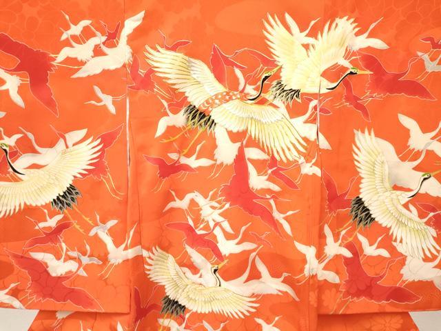 平和屋着物[]お宮参り　女の子　祝着　産着　初着　のしめ　駒刺繍　群れ鶴　金彩　逸品　DAAY3429ma