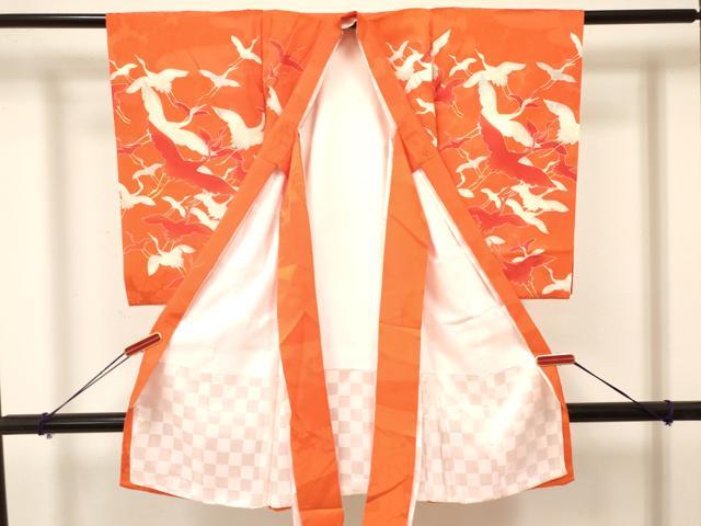 平和屋着物[]お宮参り　女の子　祝着　産着　初着　のしめ　駒刺繍　群れ鶴　金彩　逸品　DAAY3429ma