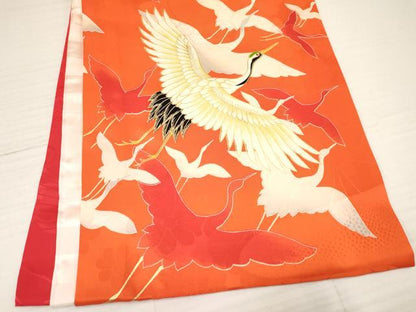 平和屋着物[]お宮参り　女の子　祝着　産着　初着　のしめ　駒刺繍　群れ鶴　金彩　逸品　DAAY3429ma