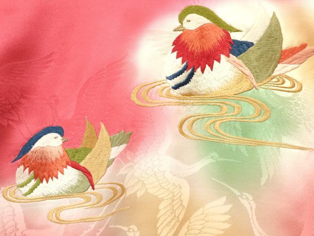 平和屋着物[]お宮参り　女の子　祝着　産着　初着　のしめ　刺繍　鴛鴦流水花文　暈し染め　金彩　逸品　DAAY3430ma