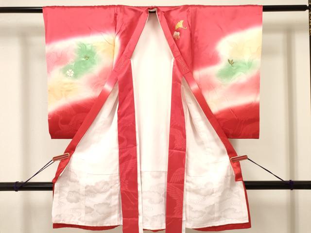 平和屋着物[]お宮参り　女の子　祝着　産着　初着　のしめ　刺繍　鴛鴦流水花文　暈し染め　金彩　逸品　DAAY3430ma