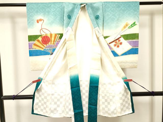 平和屋着物[]お宮参り　男の子　祝着　産着　初着　のしめ　駒刺繍　獅子　兜　鼓花文　暈し染め　金彩　逸品　DAAY3432ma