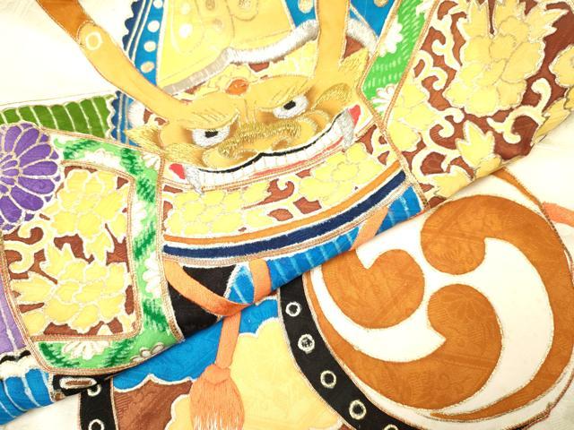 平和屋着物[]お宮参り　男の子　祝着　産着　初着　のしめ　駒刺繍　獅子　兜　鼓花文　暈し染め　金彩　逸品　DAAY3432ma