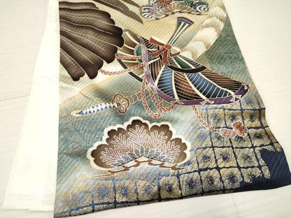 平和屋着物[]お宮参り　男の子　祝着　産着　初着　のしめ　駒刺繍　鷹　鷲　打ち出の小槌　笹松文　暈し染め　金彩　逸品　DAAY3433ma