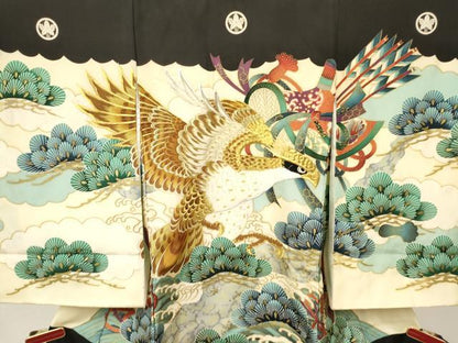 平和屋着物[]お宮参り　男の子　祝着　産着　初着　のしめ　刺繍　鷹　鷲　松文　金彩　逸品　DAAY3434ma