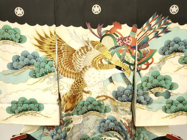 平和屋着物[]お宮参り　男の子　祝着　産着　初着　のしめ　刺繍　鷹　鷲　松文　金彩　逸品　DAAY3434ma