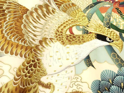 平和屋着物[]お宮参り　男の子　祝着　産着　初着　のしめ　刺繍　鷹　鷲　松文　金彩　逸品　DAAY3434ma