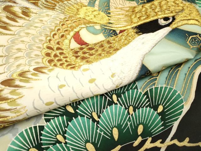 平和屋着物[]お宮参り　男の子　祝着　産着　初着　のしめ　刺繍　鷹　鷲　松文　金彩　逸品　DAAY3434ma
