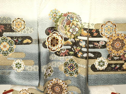 平和屋着物[]お宮参り　男の子　祝着　産着　初着　のしめ　刺繍　エ霞鳳凰花文　暈し染め　金彩　逸品　DAAY3435ma