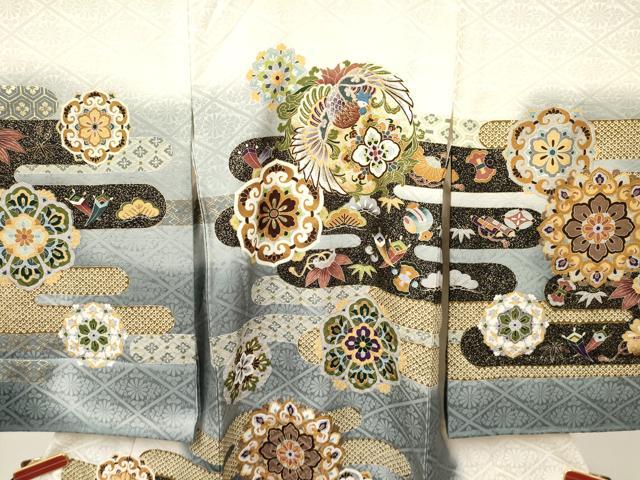 平和屋着物[]お宮参り　男の子　祝着　産着　初着　のしめ　刺繍　エ霞鳳凰花文　暈し染め　金彩　逸品　DAAY3435ma