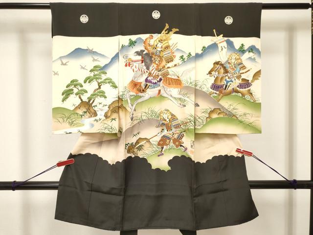 平和屋着物[]お宮参り　男の子　祝着　産着　初着　のしめ　作家物　手描き　駒刺繍　武士　暈し染め　金彩　逸品　DAAY3436ma