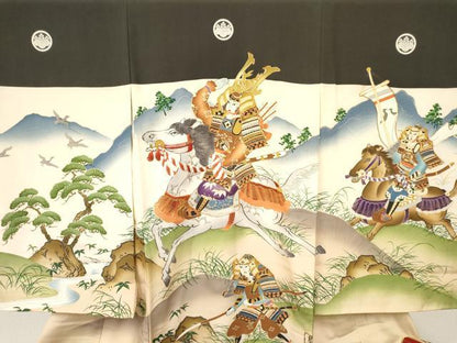 平和屋着物[]お宮参り　男の子　祝着　産着　初着　のしめ　作家物　手描き　駒刺繍　武士　暈し染め　金彩　逸品　DAAY3436ma