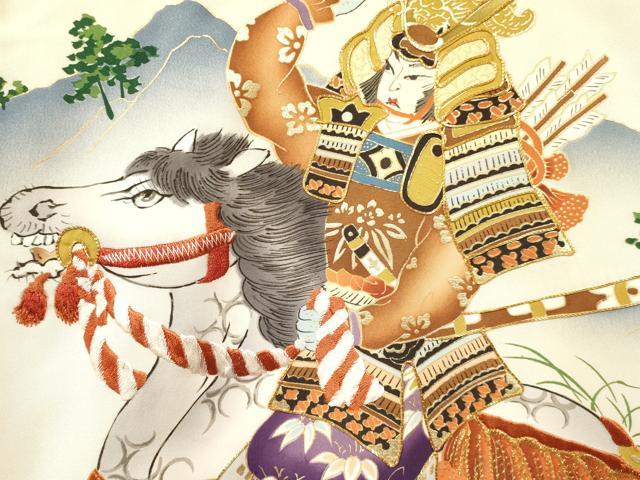 平和屋着物[]お宮参り　男の子　祝着　産着　初着　のしめ　作家物　手描き　駒刺繍　武士　暈し染め　金彩　逸品　DAAY3436ma