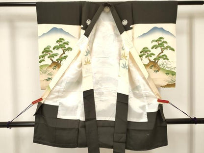 平和屋着物[]お宮参り　男の子　祝着　産着　初着　のしめ　作家物　手描き　駒刺繍　武士　暈し染め　金彩　逸品　DAAY3436ma