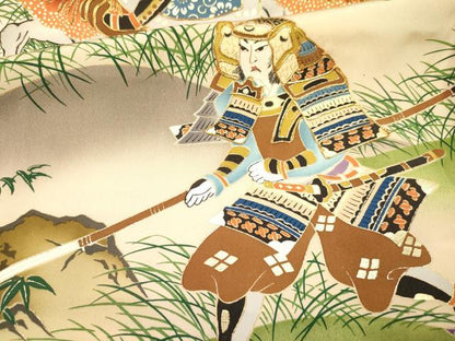 平和屋着物[]お宮参り　男の子　祝着　産着　初着　のしめ　作家物　手描き　駒刺繍　武士　暈し染め　金彩　逸品　DAAY3436ma