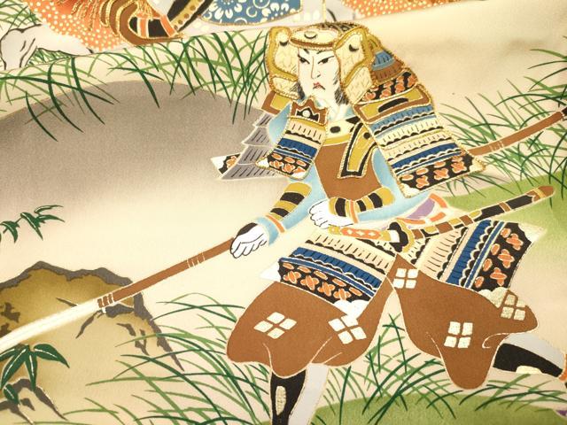 平和屋着物[]お宮参り　男の子　祝着　産着　初着　のしめ　作家物　手描き　駒刺繍　武士　暈し染め　金彩　逸品　DAAY3436ma