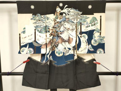 平和屋着物[]お宮参り　男の子　祝着　産着　初着　のしめ　武士　風景松文　金銀彩　逸品　DAAY3437ma