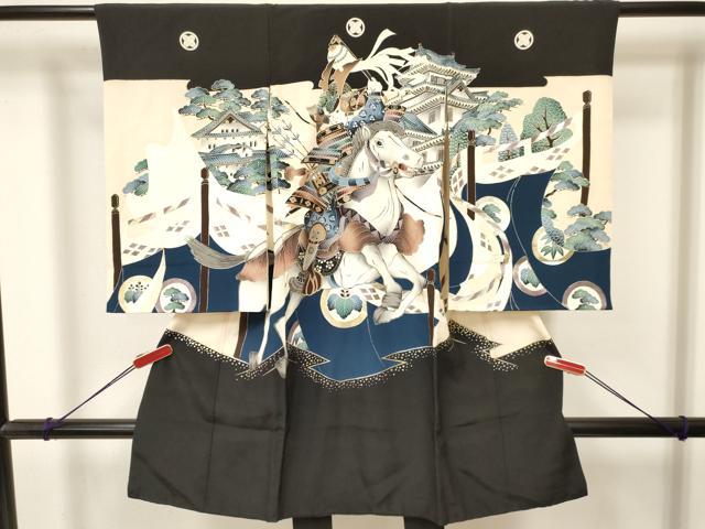 平和屋着物[]お宮参り　男の子　祝着　産着　初着　のしめ　武士　風景松文　金銀彩　逸品　DAAY3437ma