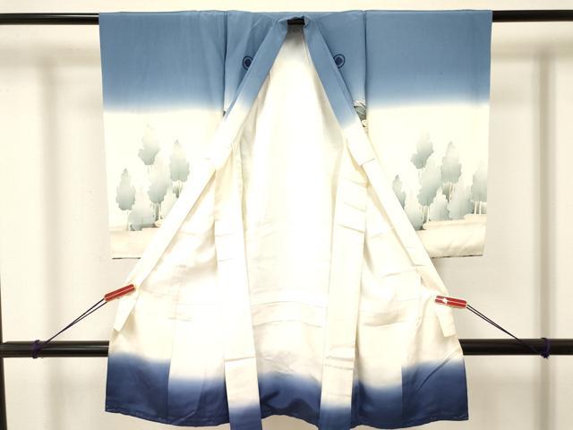 平和屋着物[]お宮参り　男の子　祝着　産着　初着　のしめ　鷹　鷲　樹林風景文　暈し染め　金彩　逸品　DAAY3439ma
