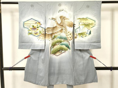 平和屋着物[]お宮参り　男の子　祝着　産着　初着　のしめ　駒刺繍　鷹　鷲　亀甲笹松文　暈し染め　金彩　逸品　DAAY3440ma