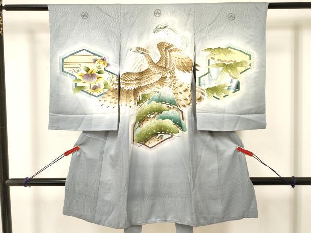 平和屋着物[]お宮参り　男の子　祝着　産着　初着　のしめ　駒刺繍　鷹　鷲　亀甲笹松文　暈し染め　金彩　逸品　DAAY3440ma