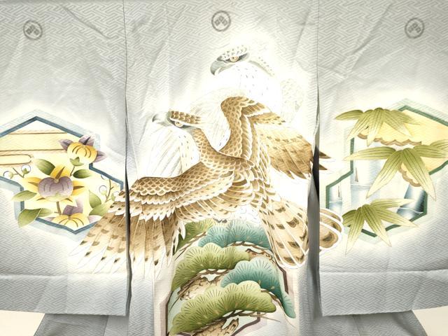 平和屋着物[]お宮参り　男の子　祝着　産着　初着　のしめ　駒刺繍　鷹　鷲　亀甲笹松文　暈し染め　金彩　逸品　DAAY3440ma