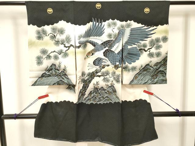 平和屋着物[]お宮参り　男の子　祝着　産着　初着　のしめ　作家物　刺繍　鷹　鷲　松文　暈し染め　金彩　逸品　DAAY3442ma