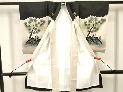 平和屋着物[]お宮参り　男の子　祝着　産着　初着　のしめ　作家物　刺繍　鷹　鷲　松文　暈し染め　金彩　逸品　DAAY3442ma
