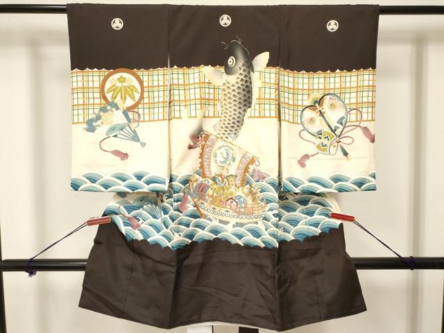 平和屋着物[]お宮参り　男の子　祝着　産着　初着　のしめ　刺繍　鯉　鶴　宝船　金彩　逸品　DAAY3444ma
