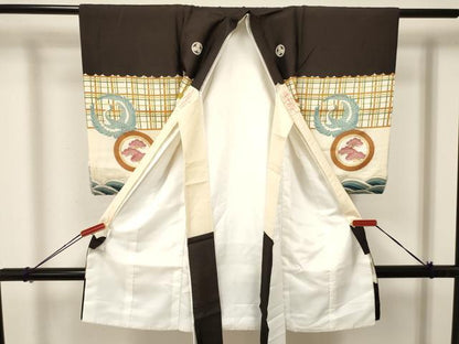 平和屋着物[]お宮参り　男の子　祝着　産着　初着　のしめ　刺繍　鯉　鶴　宝船　金彩　逸品　DAAY3444ma