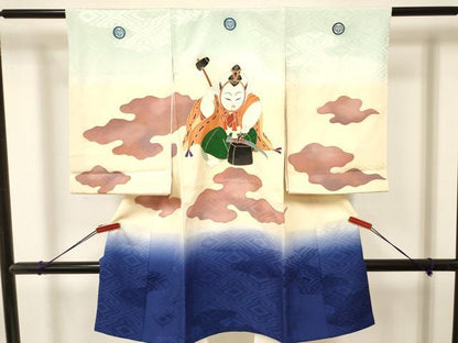平和屋着物[]お宮参り　男の子　祝着　産着　初着　のしめ　手描き　駒刺繍　唐子　鍛冶　暈し染め　金彩　逸品　DAAY3445ma