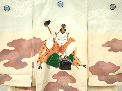 平和屋着物[]お宮参り　男の子　祝着　産着　初着　のしめ　手描き　駒刺繍　唐子　鍛冶　暈し染め　金彩　逸品　DAAY3445ma