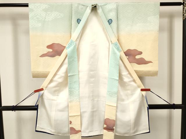 平和屋着物[]お宮参り　男の子　祝着　産着　初着　のしめ　手描き　駒刺繍　唐子　鍛冶　暈し染め　金彩　逸品　DAAY3445ma