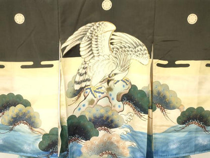 平和屋着物[]お宮参り　男の子　祝着　産着　初着　のしめ　駒刺繍　鷹　鷲　笹松文　暈し染め　金彩　逸品　DAAY3447ma
