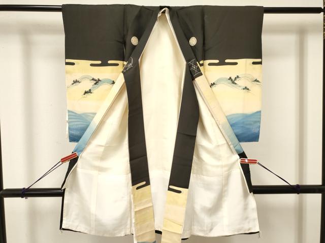 平和屋着物[]お宮参り　男の子　祝着　産着　初着　のしめ　駒刺繍　鷹　鷲　笹松文　暈し染め　金彩　逸品　DAAY3447ma