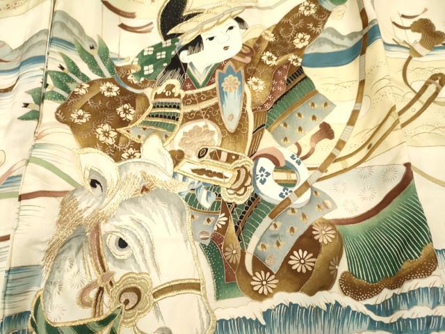平和屋着物[]お宮参り　男の子　祝着　産着　初着　のしめ　刺繍　流鏑馬　金彩　逸品　DAAY3448ma