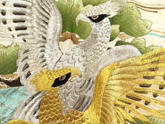 平和屋着物[]お宮参り　男の子　祝着　産着　初着　のしめ　刺繍　鷹　鷲　几帳松文　暈し染め　金彩　逸品　DAAY3449ma