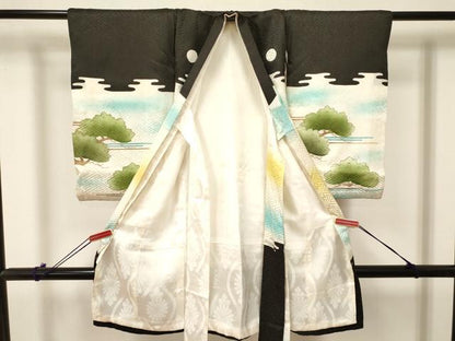 平和屋着物[]お宮参り　男の子　祝着　産着　初着　のしめ　刺繍　鷹　鷲　几帳松文　暈し染め　金彩　逸品　DAAY3449ma
