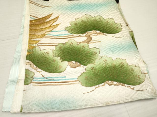 平和屋着物[]お宮参り　男の子　祝着　産着　初着　のしめ　刺繍　鷹　鷲　几帳松文　暈し染め　金彩　逸品　DAAY3449ma