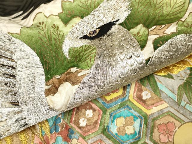 平和屋着物[]お宮参り　男の子　祝着　産着　初着　のしめ　刺繍　鷹　鷲　几帳松文　暈し染め　金彩　逸品　DAAY3449ma