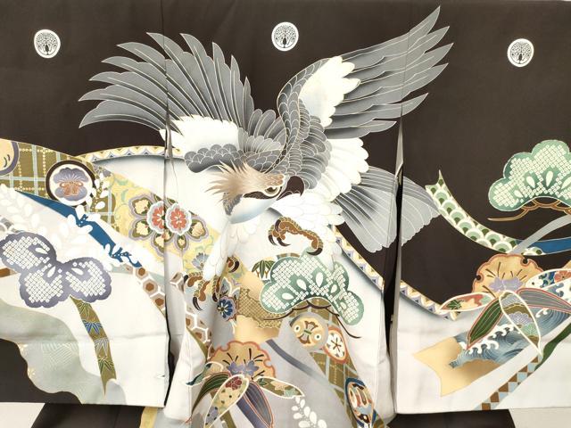平和屋着物[]お宮参り　男の子　祝着　産着　初着　のしめ　鷹　鷲　熨斗笹桐松文　暈し染め　金彩　逸品　DAAY3450ma
