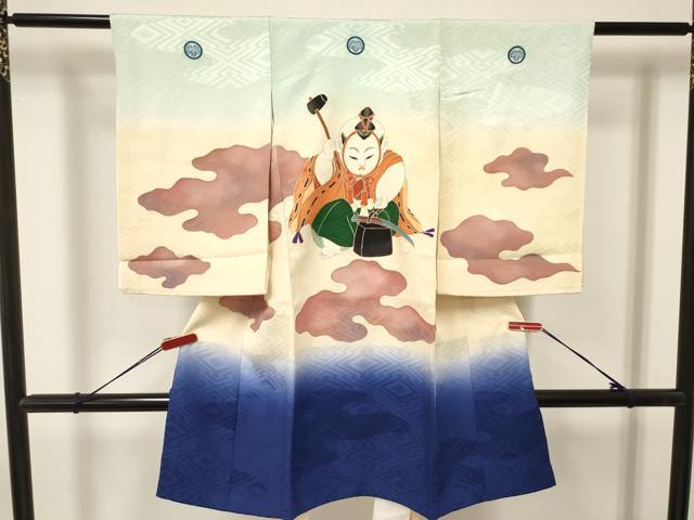 平和屋着物[]お宮参り　男の子　祝着　産着　初着　のしめ　駒刺繍　手描き　唐子　鍛冶　暈し染め　金彩　逸品　DAAY3452ma